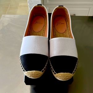 J.Crew size 7 ivory/black canvas espadrilles